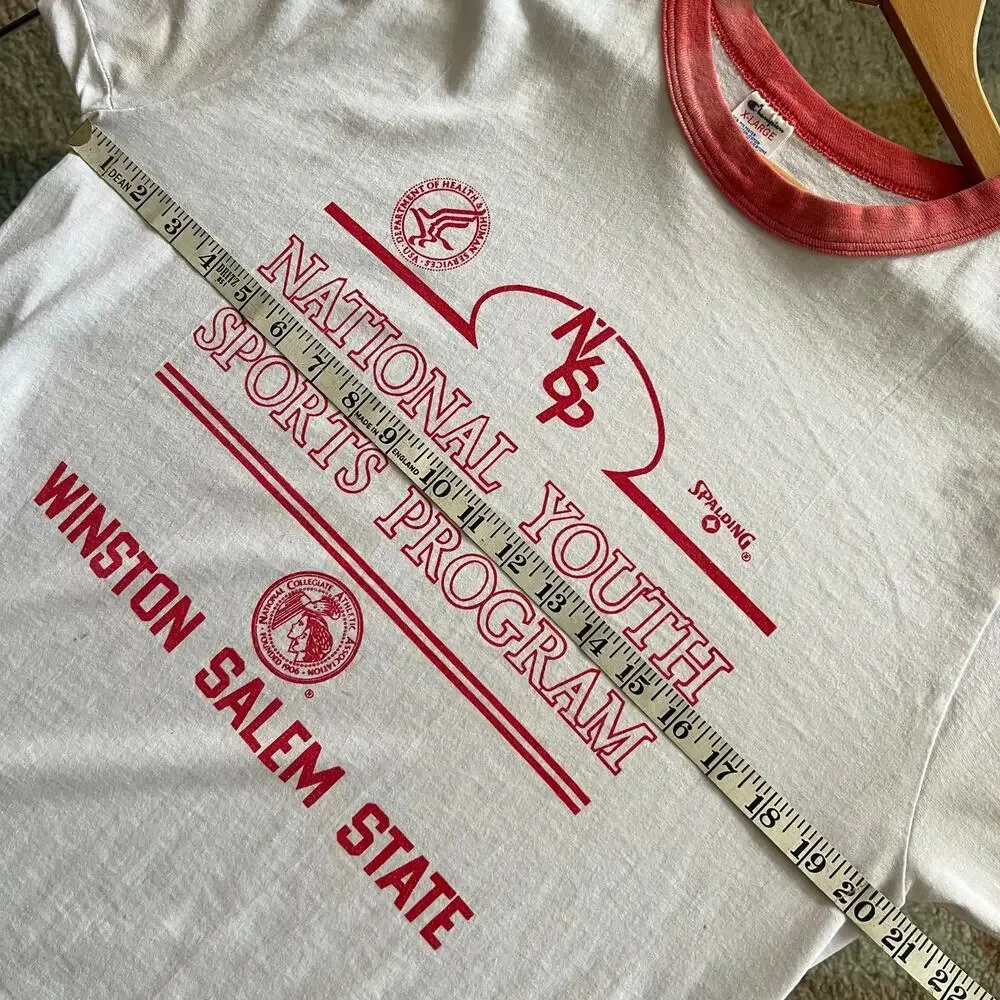 80s Distressed Champion Ringer Tee | Winston Salem State HBCU NYSP | XL - Picture 15 of 16